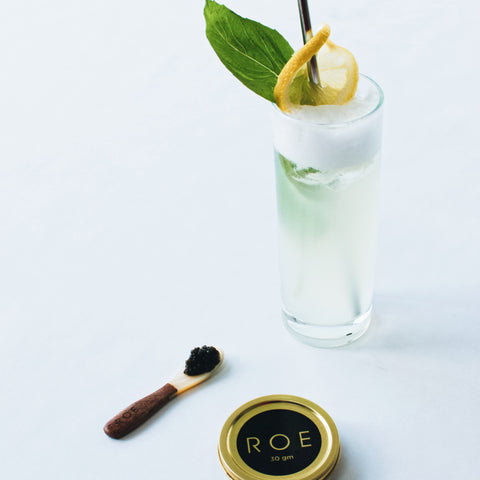 Gin Fizz Cocktail with ROE Caviar Chaser