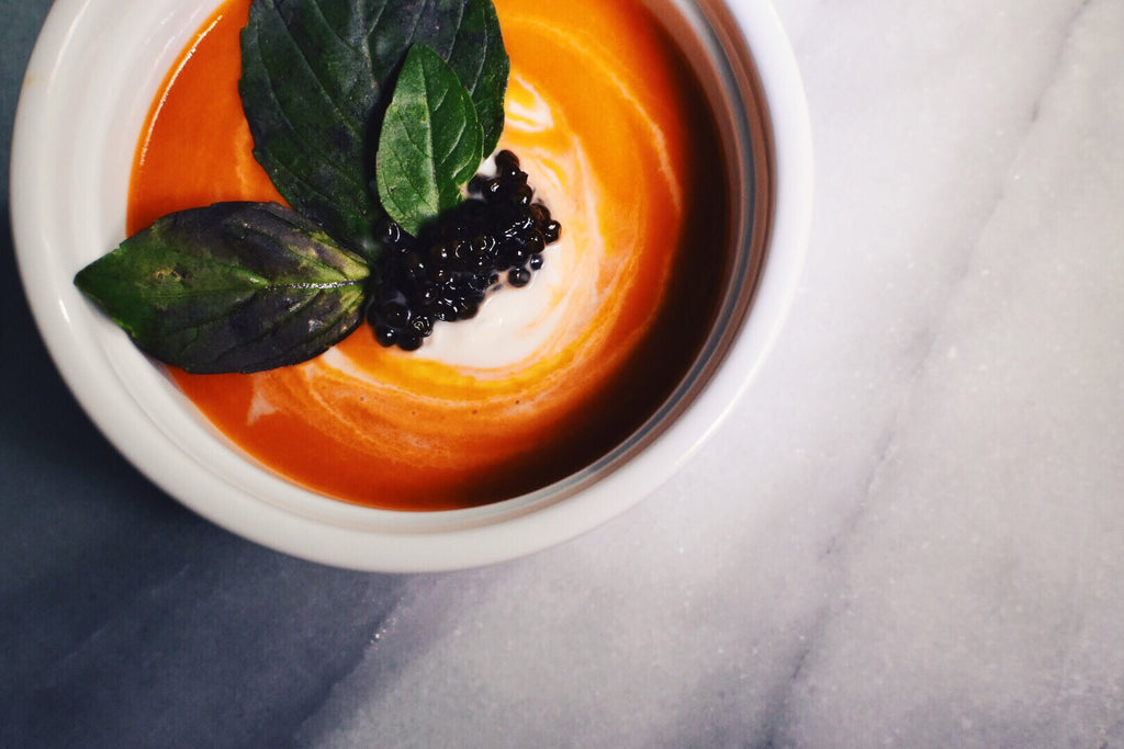 Puréed Tomato and Red Pepper Soup with ROE