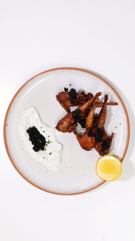 Lemon Pepper Quail with Caviar and Herby Ranch