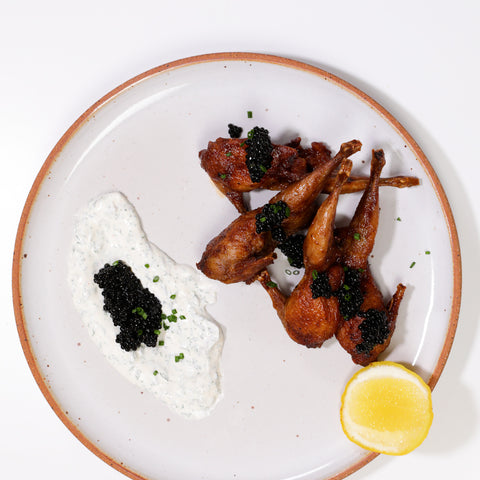 Lemon Pepper Quail with Caviar and Herby Ranch